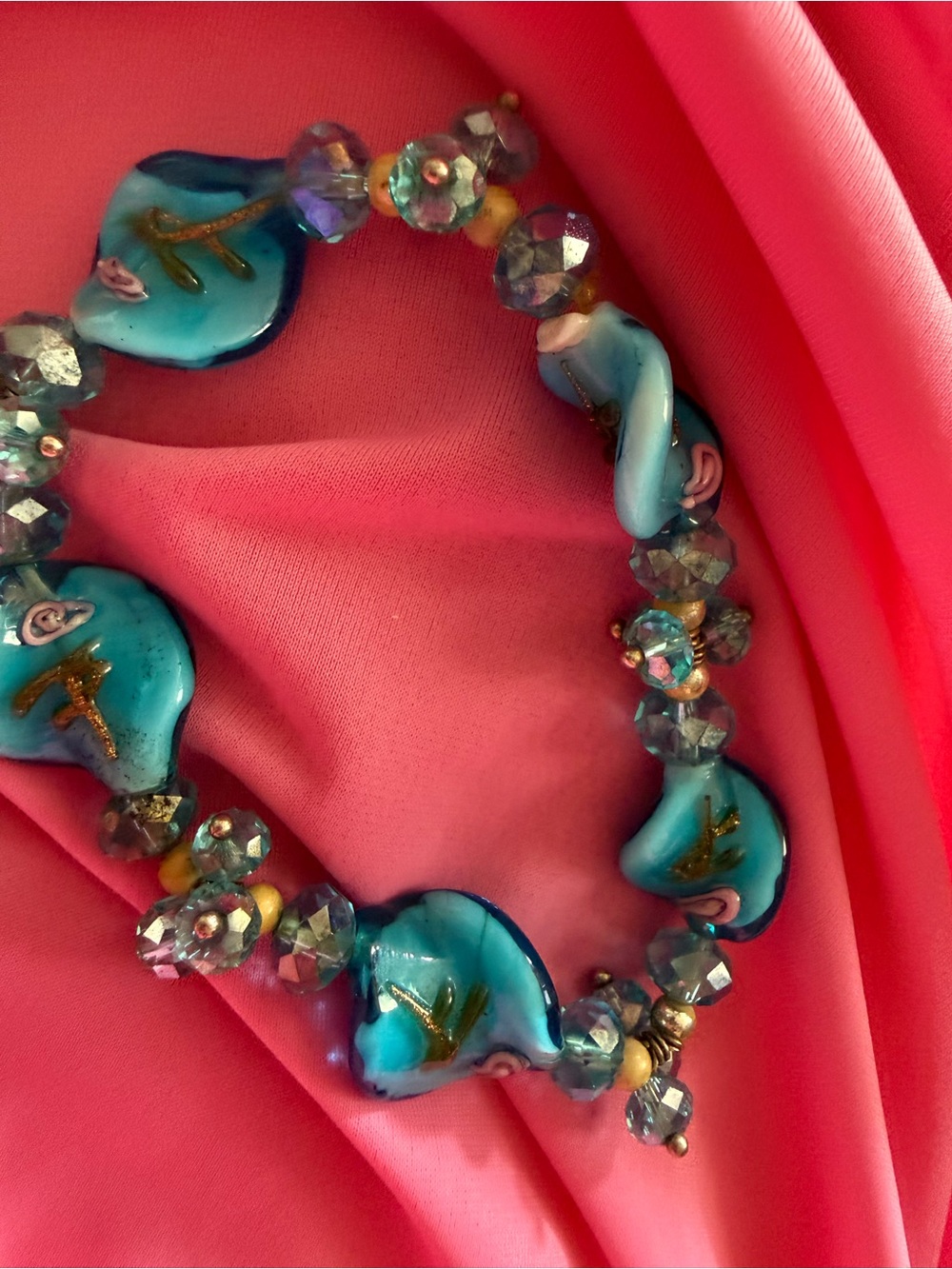 Mermaid Aquamarine blue wedding cake glass beaded crystal venetian bracelet 7”